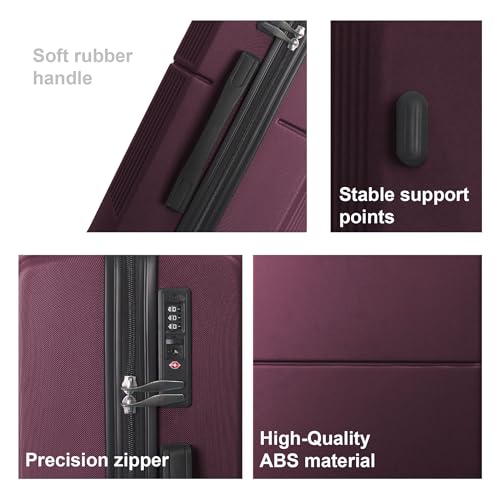 Premium ABS Luggage Set, 3-Piece (20", 24", 28"), Black, with TSA Lock, Telescoping Handle, Silent Spinner Wheels (Purple+ABS)3