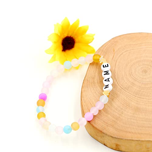 Handmade Morganite Amazonite Bracelet Personalized Name Strand Bracelet For Women Girls, Custom Name Letters Numbers Bracelets For Best Friends Family Birthday Christmas Gift Y1614 (Morganite-1Piece) #TOP4