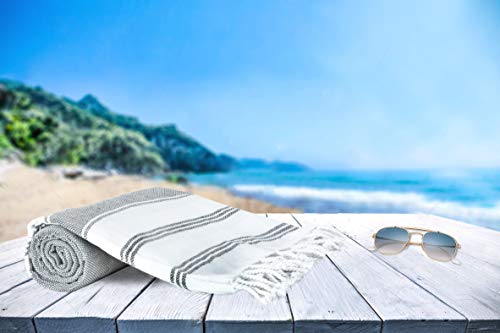 Glamburg Peshtemal Turkish Towel 100% Cotton Beach Towels Oversized 36X71 Set Of 6, Cotton Beach Towels For Adults, Soft Durable Absorbent Extra Large Bath Sheet Hammam Towel - Charcoal Grey #TOP6