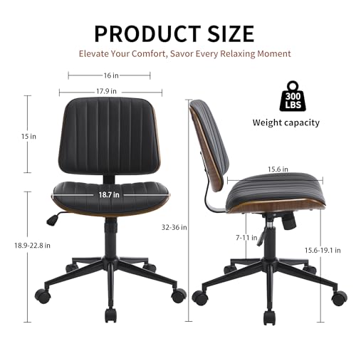 Image of Armless Rolling Office Desk Chair, Adjustable Height Computer Chair, Black