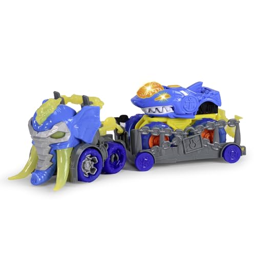 Dickie Toys - Monster Ranger Shark Car (32 cm) - Mammoth Truck with Trailer & Shark Vehicle, Toy Car Set for Children from 3 Years, with Freewheel, Light & Sound, Includes Batteries