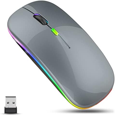 GLOBAL TECH LED Wireless Mouse, Slim Rechargeable Wireless Silent Mouse, 2.4G Portable USB Optical Wireless Cordless Mice with USB Receiver for Laptop, PC, Computer, Mac (Dark Grey)