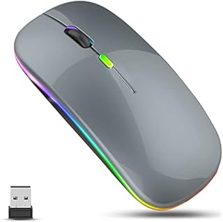 GLOBAL TECH LED Wireless Mouse, Slim Rechargeable Wireless Silent Mouse, 2.4G Portable USB Optical Wireless Cordless Mice with USB Receiver for Laptop, PC, Computer, Mac (Dark Grey)