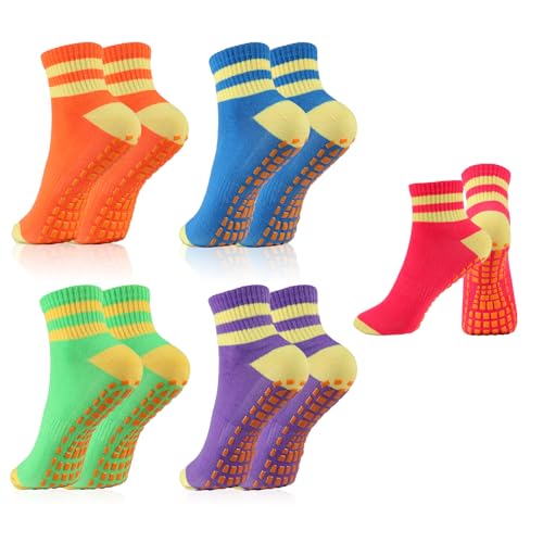 Newofview 5 Paar Anti Rutsch Socken für Frauen,Rutschfeste YogaSocken...