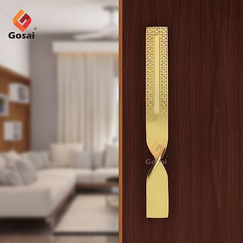 Image of GOSAI 12 Inch Twist Main Door Handle /Door Handles for Door /Glass Handle /Pull All The Doors of House|Office|Facotry|Hospital (Premium Gold Handle) Pack 1 pcs