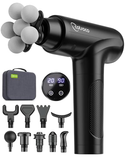 Image of cotsoco Massage Gun Deep Tissue, Percussion Massage Gun with 10 Massage Heads & 20 Speeds, Muscle Massage Gun with Large 6-Ball Head, Portable Back Massager Gun with Carry Case, Gifts for him