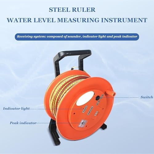 Deep Well Water Level Meter, Stainless Steel Probe & Steel Tape, Groundwater Depth Gauge, 200m Indicator with Peak Display & Light - Accurate Water Measurement Tool