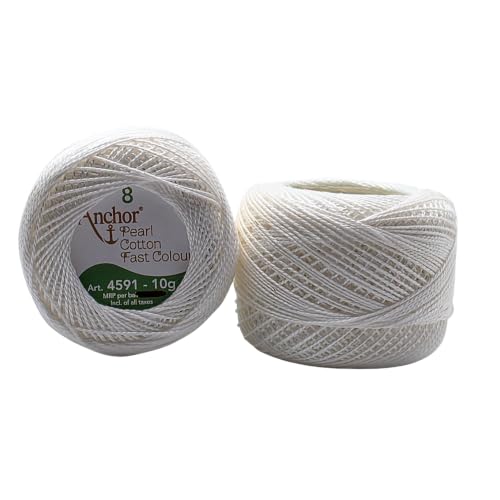 Image of Anchor Knitting Pearl Cotton Fast Colour Thread Yarn - Mercer Pearl Cotton 10gm Yarn (Thickness 1 mm) (Pack of 1 (White)