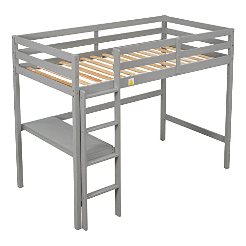 Aleyha Pine Material, Good Stability, Attic Bed, High Guardrail, High Security, Large Storage Space, With Built-In Desk, Contemporary Minimalist Design, Grey Main Body #TOP18