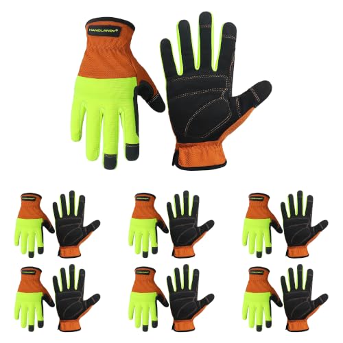 Image of HANDLANDY Work Gloves for Men & Women, Utility Mechanic Working Gloves Touch Screen, Flexible Gardening Gloves for Yard