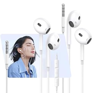 Upgraded Earphones，2 Pack In-Ear Headphones 3.5mm Jack Wired Earbuds Noise Isolating Headset With Microphone Lightweight Wired for iPhone i PadPro Samsung Android MP3 Tablets Laptops and More device