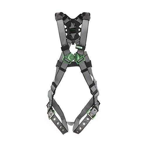 Image of MSA V-FIT Standard Safety Harness - Polyester & Nano-Technology Treated Web Full Body Harness Back, Shoulder Padding, Gray