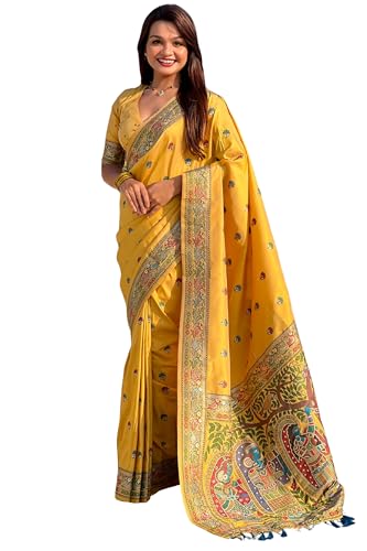 Image of SGF11 Women's Kanjivaram Pure Soft Silk Saree With Unstitched Blouse Piece