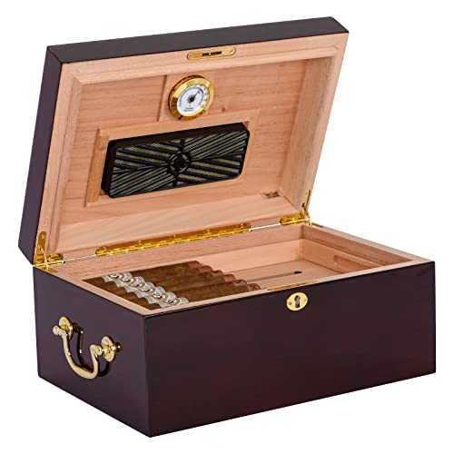 Quality Importers Deauville 100 Cigar Humidor, High Gloss With Tobacco Leaf Inlay, Maple Finish #TOP1