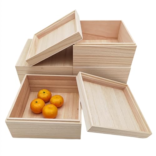 Anktily 4PCS Unfinished Wooden Box with Top Lid, 6 x 6 x 3 inch Small Square Wood Keepsake Box,Rustic Wood Container Boxes for Crafts, Home Storage
