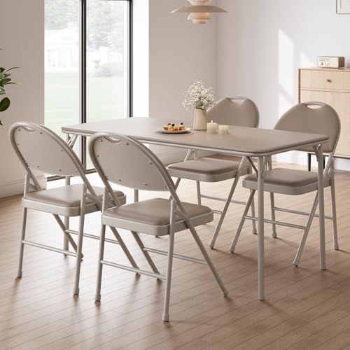 Juego de 4 sillas plegables con piel sintética acolchada para asiento y respaldo, silla plegable de metal apilable, silla de jardín y silla de invitados para eventos, salón, oficina, comedor, balcón