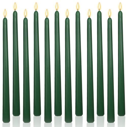 LPUSA Hunter Green 12 Inch Taper Candles Unscented Smokeless Long Tall Tapered Candle for Candlesticks Sticks Wedding Advent Home Decor Dinner Christmas，Set of 12