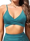 SHEKINI Mujer Traje de Baño de Dos Piezas Cuello de V Halter Ajustable Bikini Top Retro Impresión Bikini Set Cintura Alta Control Abdominal Parte...
