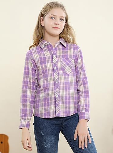 Image of SANGTREE Girls & Women's Long Sleeve Flannel Plaid Shirt Button Down Shirts, 3 Months - US 2XL