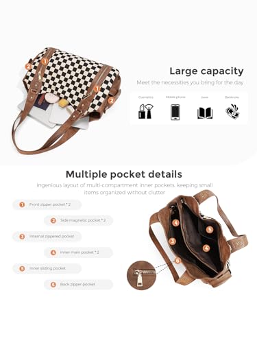 Image of hibear Checkered Hobo Bag for Women City Tote Handbag Trendy Slouchy Crossbody Bag Canvas Vintage Shoulder Bag 2026 New