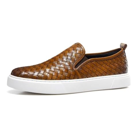 GIFENNSE Men's Hand-Woven Leather Casual Loafers Sneakers Brown Cover