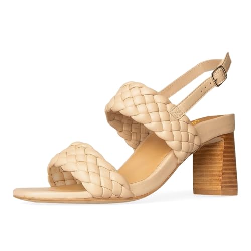 miss left Women Braided Wide Strap Open Toe Slingback Sandals Stacked Chunky High Heel Backtrap Buckle Summer Dress Shoes Size 4-16 US