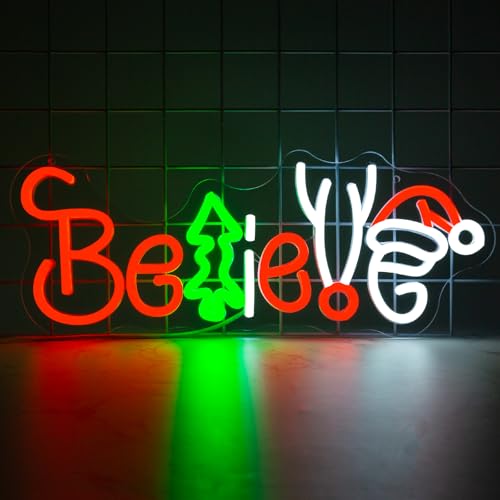 Image of Believe Neon Sign, Christmas Neon Signs For Wall Decor, Led Light Up Signs for Xmas Home Party Holiday Decorations Gifts