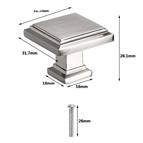 Foccts 5 Pack Cabinet Knobs Brushed Nickel, Kitchen Cabinet Hardware Square Knobs, Stainless Steel Cabinet Knobs For Dresser Drawers, 1-1/4 Inch #TOP1