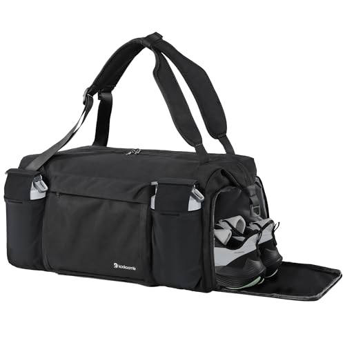 kookoomia Bolsa Deporte Hombre y MujerGimnasio con Compartimentos de Zapatos y Humedad Bolsa de Viaje Grande para Fitness Yoga Fin de Semana Natación Negro Sport Weekender Gym
