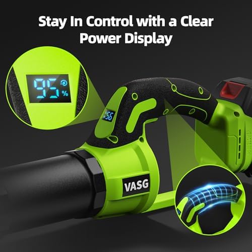 VASG Leaf Blower Cordless, 3 x 21V Batteries & Fast Charger Set, Variable Speed Mode, Lightweight Handheld Electric Leaf Blower for Lawn Care, Yard, Garden, Patio & Outdoor Cleanup - 5