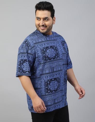 Image of Veirdo 100% Pure Cotton Oversized Loose Baggy Fit Drop Shoulder Paisley Printed Plus Size T-Shirt for Men (Sizes: 2XL to 5XL)