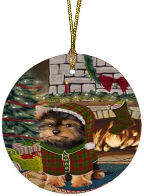 Have a Holly Jolly Yorkshire Terrier Dog Round Flat Ornament - Pet Decorative Hanging Ornaments for Christmas X-mas Tree Decorations - 2.75" Round Ceramic Christmas Ornament POR1367