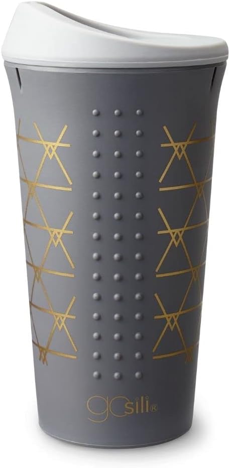 GoSili GSCOFF08 Silicone Coffee and Tea to-Go Cup, Grey Print