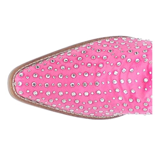 Dingo Womens Honkytonk Honey Rhinestone Snip Toe Pull On Casual Boots Knee High Mid Heel 2-3" - Pink4