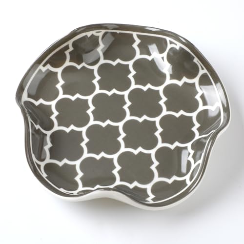 Honeydak Modern Spoon Rest for Kitchen Counter Grey and White Trellis Ceramic Cooking Spoon Holder for Stove Top 5. 2 Inch Geometric Utensil Spatula Rest Tray Kitchen Housewarming Gift