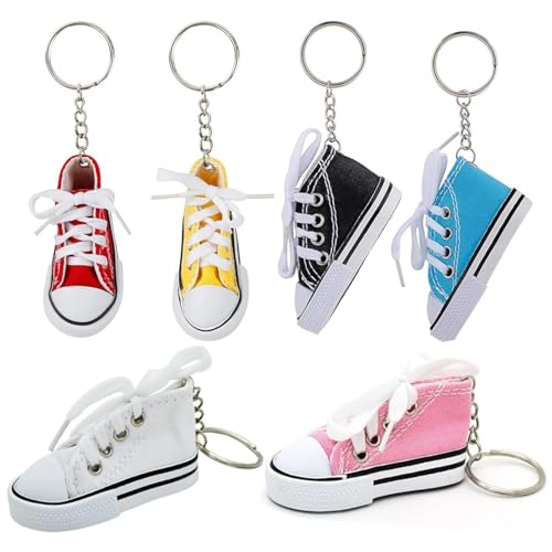LiJuanWang Llavero Zapatilla de Deporte,6 piezas Llaveros de Lona zapatillas de llavero con cordones Llavero sneaker,recuerdos,regalos de fiesta de cumpleaños