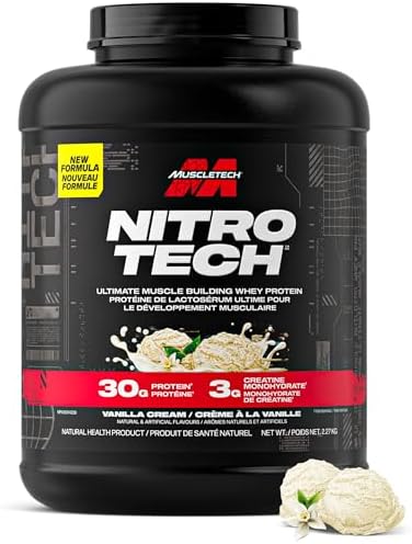 Muscletech Whey Protein Powder - Nitro-Tech Ultimate Muscle Building Formula with Whey Protein Isolate & Peptides - 30g of Protein, 3g of Creatine & 6.8g of BCAA - Vanilla Cream, 5 Pound (Pack of 1)