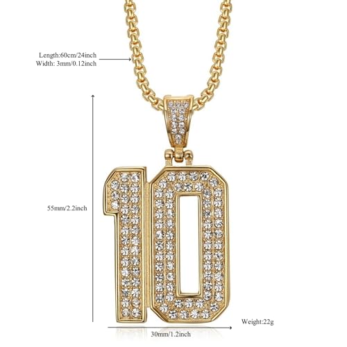 Bling Number 10 Pendant Necklaces Hip Hop Necklace Stainless Steel Vacuum Gold Plated Number 10 Necklace2
