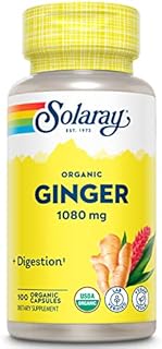 SOLARAY Organic Ginger Root Capsules, USDA Certified Organic Ginger Capsules, Ginger Pills for Healthy Digestion Support, Lab Verified, Vegan, 60-Day Guarantee, 50 Servings, 100 Organic Capsules