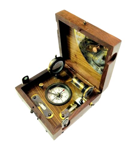 Antique Compass Brass Compass Nautical Marine Master Box & Compass Telescope Magnifying Glass in Wooden Collectibles Showpiece Item by Ayesha King of Handicraft
