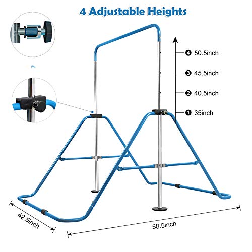 BEEYEO Gymnastics Bar for Kids, Expandable Horizontal Gymnastics Equipment for Home Foldable Kip Bar Junior Training for Gymnast Beginner Home Training Adjustable Height (Floding Blue) - Thumbnail 3