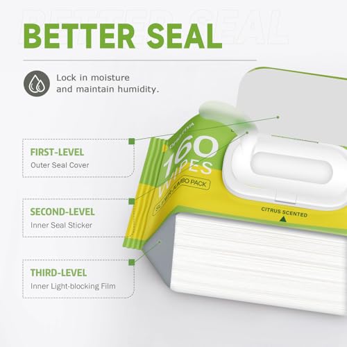 Image of CPAP Mask Wipes Citrus Scented, 160 Count Super Jumbo Pack, Extra Large & Moist, Lint Free, Alcohol Free, Cleansing-Safe, Cleaning Wipes for Hose, Mask & CPAP Machine, CPAP Supplies, 1-Pack