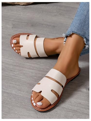 GORGLITTER Women's Wide Width Strappy Sandals Dressy Open Toe Summer Beach Comfortable Flat Sandals2