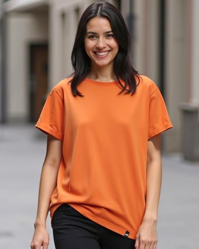 Image of Bewakoof Women Cotton Loose Fit Solid T-Shirt Boyfriend Fit, Round Neck, Half Sleeve