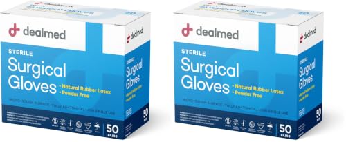 Image of Dealmed Sterile Latex Surgical Gloves, Size 6 & Powder-Free, Offers Superior Protection & Comfort for Sensitive Hands 1 Box of 50 Pairs (Pack of 2)