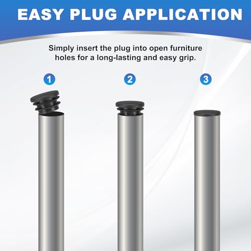 Image of PATIKIL 2-3 /8 Inch Plastic Tubing End Caps, 4 Pcs Round Hole Plug Insert for Round Iron Pipe Chair Leg Table Bookshelves Patio Furniture, Black
