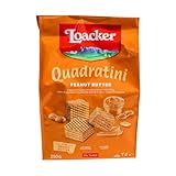 Loacker Quadratini Peanut Butter bite-size Wafer Cookies - 30% Less Sugar - Premium Crispy Wafers with Peanut Butter cream filling - great for snacks & desserts- Non GMO - LARGE Snack Bag 250g/8.82oz
