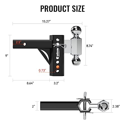 Adjustable Trailer Hitch Ball Mount, Drop Hitch 2 Inch Receiver, 6 Inch Drop, Towing Hitches With 2 Inch And 2 5/16 Trailer Ball Dark Black #TOP6