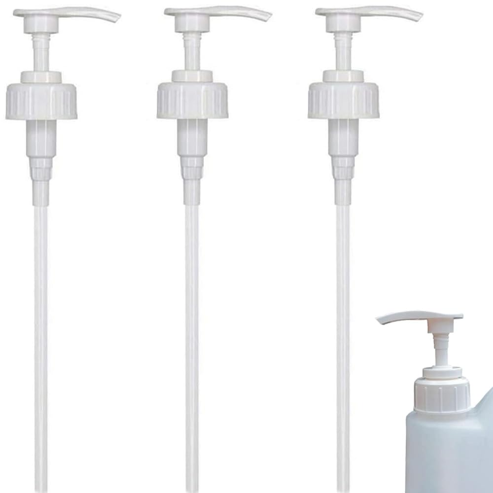 Nihoodering White 3 Pcs 5L Pump Dispenser 38Mm Screw Top Shampoo Pump 4Ml Dose Replaceable Pelican Dispenser Pump With 230Mm Tube For Detergents Shampoo Oils Hand Sanitizer