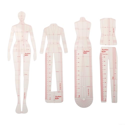 Fashion Drawing Template Ruler Set, Woman Sewing Humanoid Patterns Design, Clothing Measuring for French Curve Rulers for A4 Pattern Paper Draft Drawings(B)